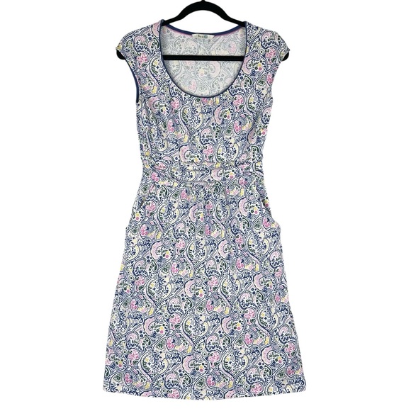 Boden Margo Floral Paisley Dress Sz 6 Blue Pink Jersey Knit - Picture 2 of 13